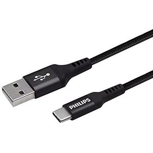PHILIPS DLC5206A/00 - Kabel USB-A naar USB-C - 200 cm - gevlochten oplaadkabel - zwart