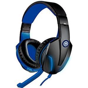 Inter Techmade TM-FL1-INT22 Gaming-hoofdtelefoon met kabel, instelbare microfoon, jackstekker, 3,5 + 2 x 3,5 mm adapter (nieuw logo, zwart, lichtblauw, uniek,