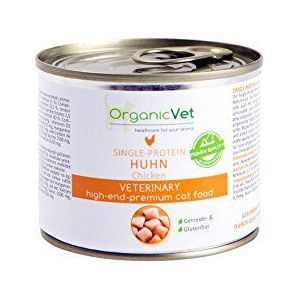 OrganicVet Kattenvoer, dierenvoeding, single-proteïne, kip, verpakking van 6 stuks (6 x 200 g)