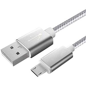 Metalen kabel, nylon, micro-USB, voor Xiaomi Redmi S2 smartphone, Android, oplader, aansluiting (zilver)