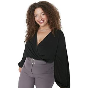 Trendyol Dames Regular Fit Wrapover Cache-Coeur Knit Plus Size Blouse, Zwart, 5XL grote maten