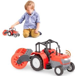 DRIVEN by Battat 62243456792 Micro Rotary Schoffel 3 jaar + kleine tractor voor kinderen - licht en geluiden boerderij doen alsof spelen realistisch speelgoedvoertuig, rood en grijs