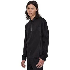 Urban Classics Herenhemd Cotton Linen Half Zip Shirt Black 3XL, zwart, 3XL