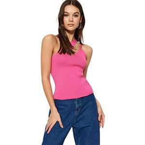 Trendyol Dames Regular fit Basic Halterneck Knitwear Blouse, Fuchsia, S, Fuchsia, S