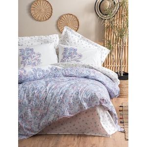 Nuit Des Rêves Ranforce Double Quilt Cover Set (200 x 200 cm), 100% katoen, wit/blauw/oranje, 2 kussenslopen (80 x 80 cm), machinewasbaar, elegante pigmentdruk