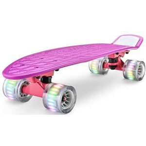 Standaard Skateboard Mini Cruiser - 15,24 cm PP Deck Complete Dubbele Kick Skateboard met 8,25 cm Aluminium Legering Truck, PU Wielen met LED-licht - voor Kinderen, Tieners, Volwassenen (Paars)
