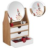 Relaxdays make up organizer met spiegel - 3 lades - sieraden opbergen - make up spiegel