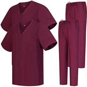 MISEMIYA Uniform Scrub Set Unisex Bz-2-6801-6802, Set van 2, Rood, Maat S