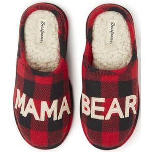 Dearfoams Cadeaus voor vrouwen bijpassende kerstvakantie Mama Bear Slipper, Buffalo Plaid, 9-10