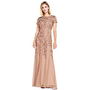 Adrianna Papell Women's Floral Beaded Godet Gown, Rose Gold, 10