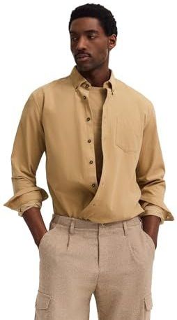 bugatti Herenhemd met lange mouwen, button-down-kraag, katoen, 40-beige, L