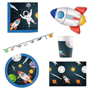 Procos DY 10273857 - Rocket Space Party Set Groot, borden, servetten, bekers, banner, tafelkleed, folieballon, tafeldecoratie, verjaardagsdecoratie