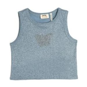 Koton Girls's Crop Tank Top Mouwloos Slim Fit Cut Ronde Kraag Glitter Shirt, blauw (637), 11-12 Jaar