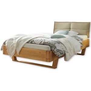Stella Trading TJARK Modern massief houten bed, 140 x 200, sparrenhout, comfortabel en hoogwaardig balkenbed met gevoerd hoofdeinde, 146 x 89 x 219 cm (b x h x d)