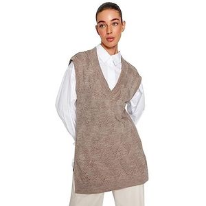 Trendyol Dames haarvlecht getailleerd hijab trui, nerts, L