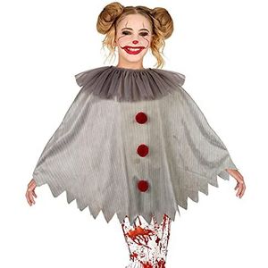 Widmann 48149 - poncho voor kinderen, horrorclown, met kraag en pompons, cape, plaid, gewaad, kostuum, verkleedpartij, themafeest, carnaval, Halloween