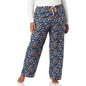 Amazon Essentials Flanellen slaapbroek voor dames (verkrijgbaar in grote maten), marineblauw bloemenprint, medium