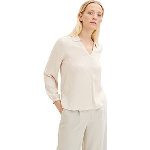 TOM TAILOR Dames Cosy blouse met V-hals 1034472, 28225 - Cold Beige Melange, 34