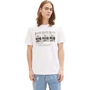 TOM TAILOR Denim Heren T-shirt met foto-print, 20000 - wit, XL
