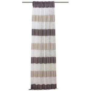 Home Fashion 85983-860 Kant-en-klaar gordijn 245 x 140 cm Decoratieve stof Horizontale Strepen Semi-Transparant Steenkleurig