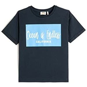 Koton Boys T-shirt bedrukt met korte mouwen, ronde hals, katoen, marineblauw (720), 6-7 Jaar