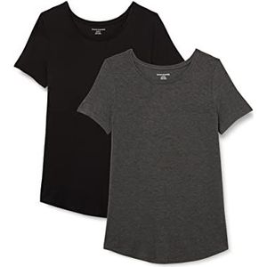 Amazon Essentials Dames tuniek met korte mouwen en ronde hals, 2 stuks, zwart/houtskool heather, L