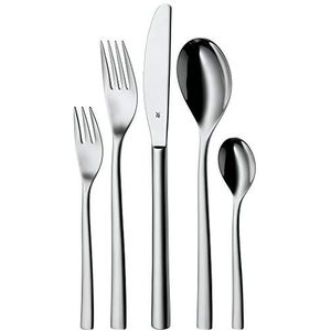 WMF Palermo Bestekset, 12 Personen, Monobloc-Mes, Vaatwasmachinebestendig, Cromargan Roestvrij Staal Gepolijst, Glanzend, Zilver, 60 Stuks