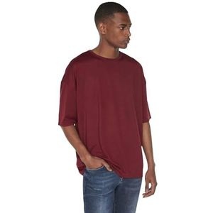 Trendyol Heren Bordeaux Basic Bicycle Collar Oversize T-shirt met korte mouwen, Bourgondië, S