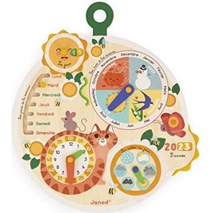 JANOD - Cat Tijdwiel Kinderkalender Educatief Speelgoed van FSC-hout vanaf 3 jaar, J09623, meerkleurig, 37,6 x 41,7 x 2,7 cm