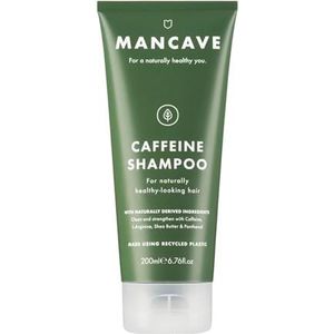 ManCave Shampoo voor heren, 200 ml cafeïneshampoo, shampoo tegen haaruitval, natuurlijke formule voor gezonde haargroei, veganistisch, dierproefvrij, tube van gerecycled kunststof, gemaakt in GB
