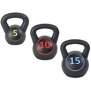 Signature Fitness ​ 3-delige Kettlebell-trainingsset met brede grip, inclusief 2,3 kg, 10 lbs en 15 lbs, set van 3 kettlebells