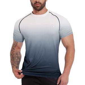 MEETWEE T-shirt voor heren, sportshirt met korte mouwen, Rashguard Rash Vest, uv-bescherming, UPF 50+, zonnebescherming, tops, hardlopen, fitness, surfen, Zwart kleurverloop, S