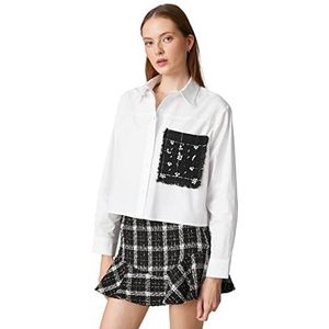 Koton Dames Tweed Pocket Detail Crop Shirt, Gebrochenes Weiß (001), 36, Gebrochenes Weiß (001), 62