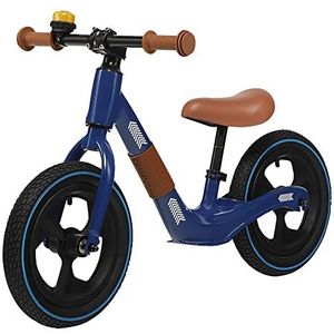 skiddoü Loopfiets Poul, loopfiets tot 30 kg, kinderfiets met verstelbare zitting en stuur, ultralicht, 12 inch wielen, kinderloopfiets voor meisjes en jongens vanaf 3 jaar, incl. fietsbel, blauw
