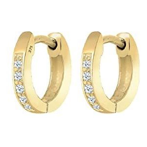 Elli Premium damescreolen klassieke 375 geelgoud diamant (0,10 ct) briljant geslepen wit - 0311971814