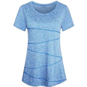 Sykooria T-shirt voor dames, sportbovenstuk, T-shirt, korte mouwen, loopshirt, ademend, functioneel shirt, sneldrogend, elastisch, yoga, gym, fitness, trainingsshirt, R-blauw, M