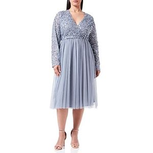 Maya Deluxe Maya Faux Warp Front Verfraaid Midi Jurk Bruidsmeisje, Dusty Blauw, 44