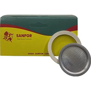 Sanfor Rubberen afdichtingen + filter voor Italiaanse koffiezetapparaten, 1 kopje, wit rubber, aluminium, 51 x 41 x 5 mm