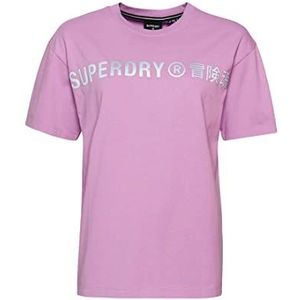 Superdry Womens Code CL LINEAR Loose Tee T-Shirt, Mid Lila, S