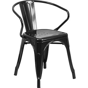 Flash Furniture Metal Chair met armen outdoor 4 Pack zwart