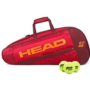 HEAD Core 6R Tennis Racquet Tas, Rood/Donkerrood, L, 6 stuks
