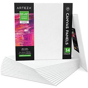 Arteza Vierkante witte canvas-boards van 30,5 x 30,5 cm, Set van 14 geprepareerde canvas-panelen van 100% katoen voor allerhande schildertechnieken, Kunstschildersbenodigdheden voor hobby en beroep