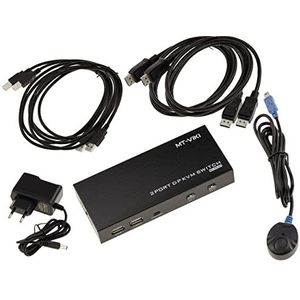 KALEA-INFORMATIQUE Automatische KVM-switch voor 2 pc's met DISPLAYPORT 4K 60Hz schermkoppeling en toetsenbord en muis op USB-poort. Met afstandsbediening, voeding en kabels - ULTRA HD 4K 60Hz
