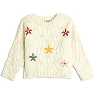 Koton Babygirls gebreide sweater met bloemenmotief, met ronde hals, ecru(010), 9-12 Maanden
