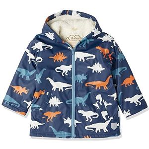 Hatley Lined Splash Jacket spatbeschermingsjas met sherpa-voering voor kinderen, Kleur veranderende dino silhouetten, 10 Jaar