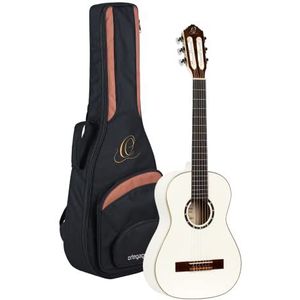 Ortega Guitars R121-1/2WH concertgitaar in 1/2 grootte wit in hoogglanzende afwerking met hoogwaardige gigbag