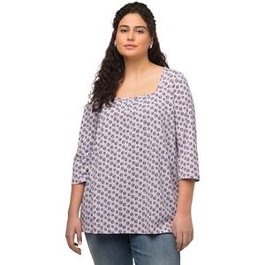 Ulla Popken A-lijn T-shirt voor dames, met carree-hals en stippenprint, T-shirt, Pastel Lila, 42/44 Grote maten