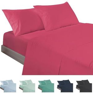 ECOMMERC3 Beddengoedset, 4-delig, voor bedden van 160 cm, gemaakt in Spanje, set met hoeslaken, dekbedovertrek en 2 kussenslopen 45 x 85 cm, kersenrood