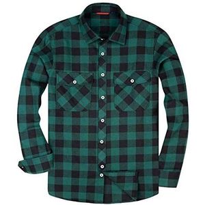 siliteelon Flanellen Shirt Heren Katoen Geruit Shirt Heren Lange Mouw Regular Fit Casual Geruit Shirt, Groen Zwart, S