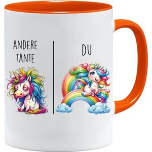 Mok met spreuk | Andere tante vs Du | Tante Cadeau voor vrouwen Huwelijk Bruiloft | Cadeau-idee vrouw Verjaardag Kerstmis Patentante Familie Koffiemok (oranje)